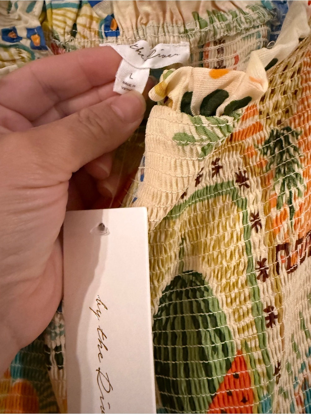 Farm Rio Vibes Printed Sleeveless Sundress in Cream, Green & Orange - Picture 4 of 5